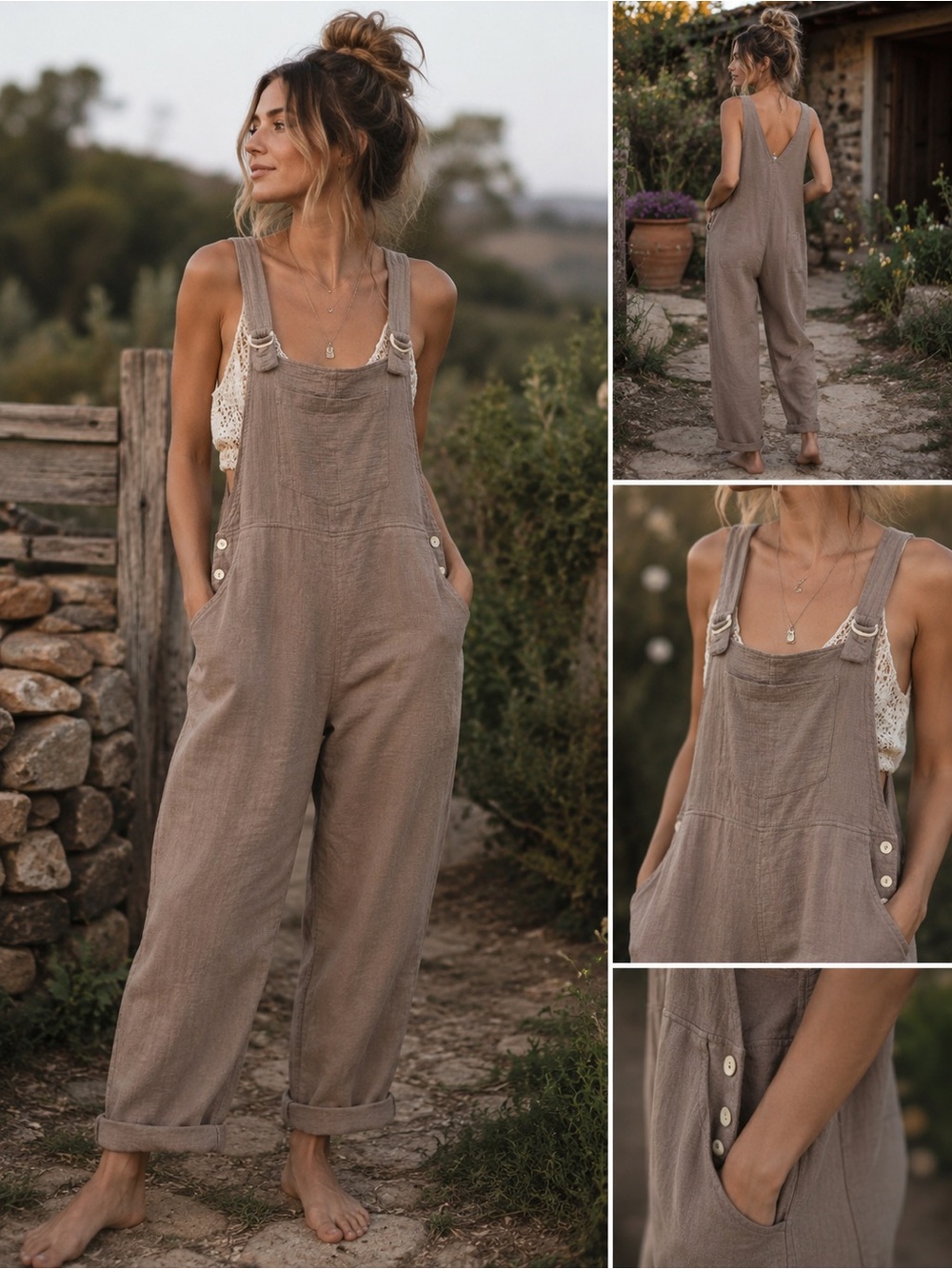 The Normal Brand Brown Cotton Overalls Jumpsuit Size Medium Boho Utility Romper